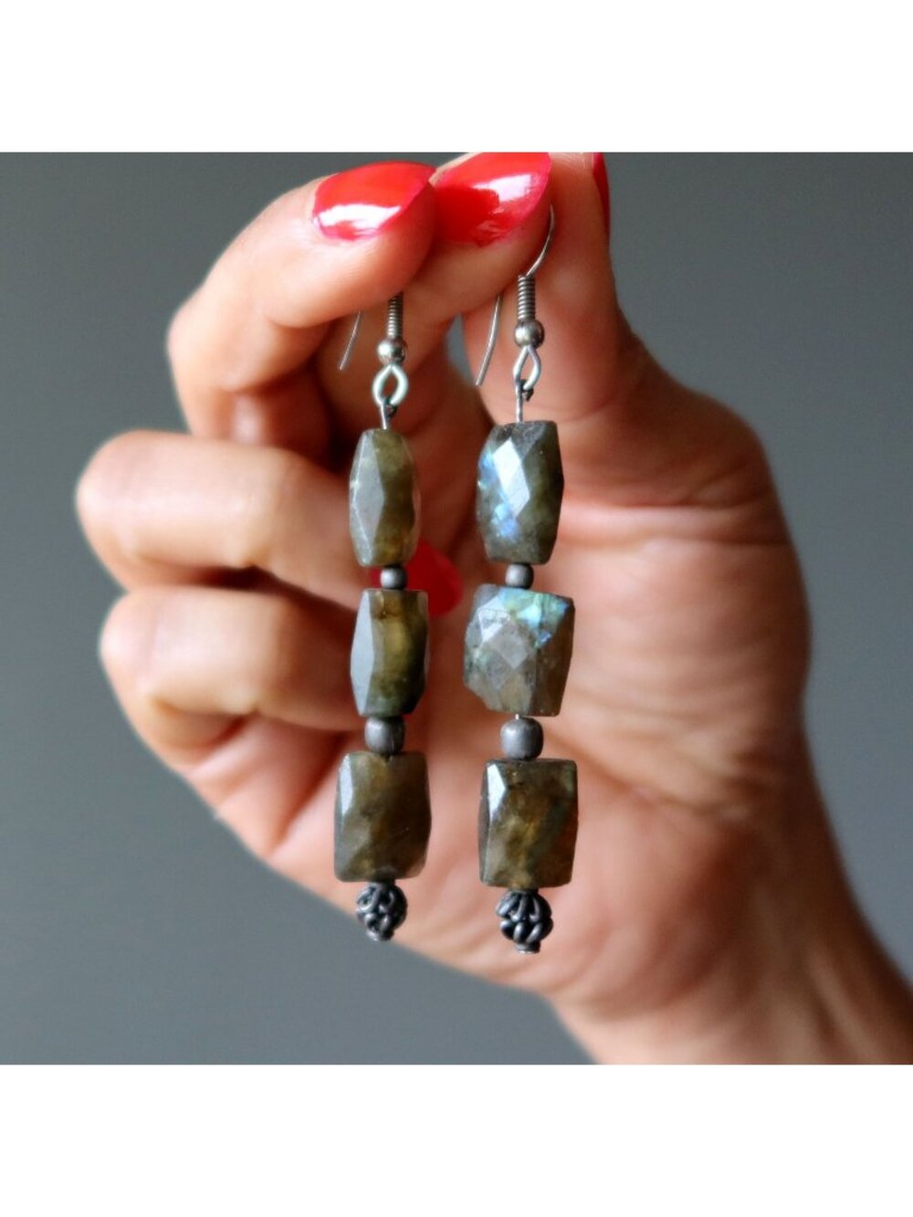 Labradorite Earrings Elegant Energy Faceted Gemstones